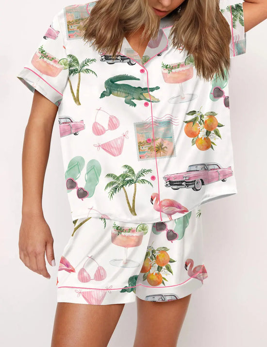 Florida Palm Beach Satin Pajama Set OMFORT