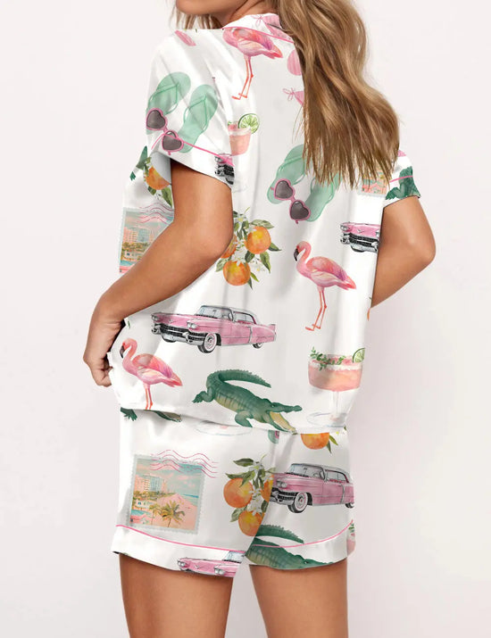 Florida Palm Beach Satin Pajama Set OMFORT