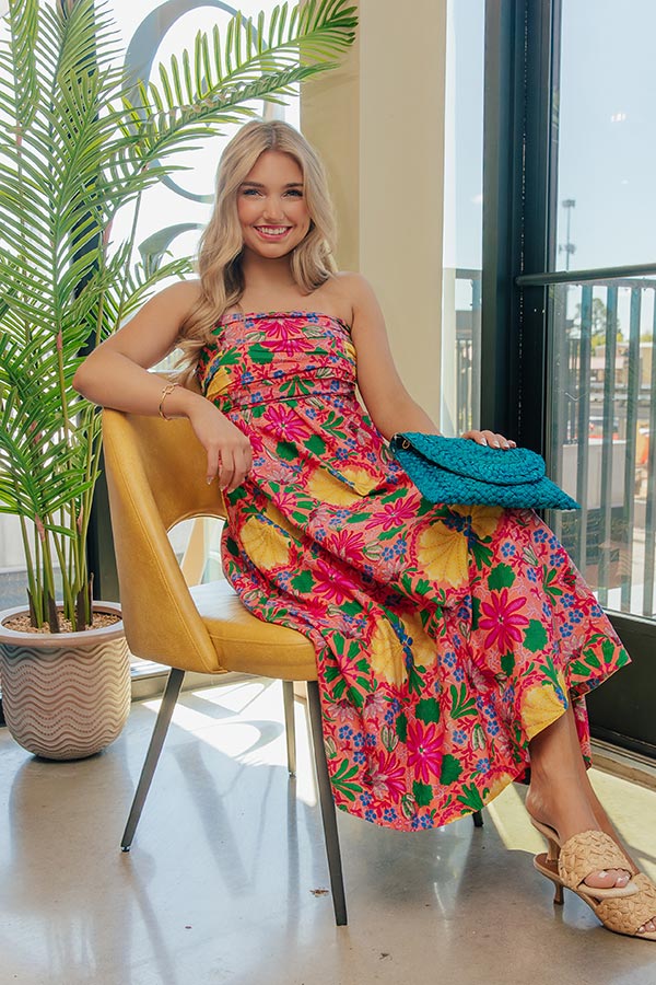 Fiesta Floral Ruched Midi Dress mysite