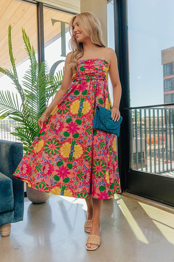 Fiesta Floral Ruched Midi Dress mysite