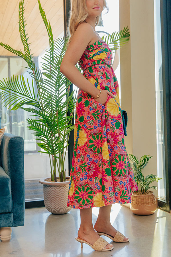 Fiesta Floral Ruched Midi Dress mysite