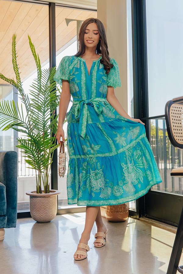 Portofino Stroll Floral Linen-Blend Midi Dress OMFORT