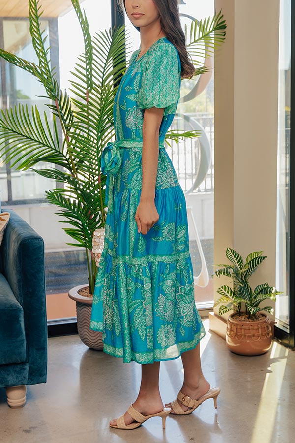 Portofino Stroll Floral Linen-Blend Midi Dress OMFORT