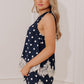 Uptown Ease Lace Trim Top in Navy OMFORT