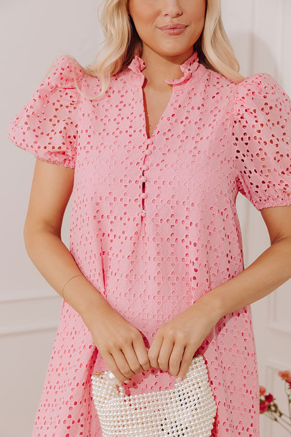 Easy Grace Eyelet Midi Dress in Pink OMFORT