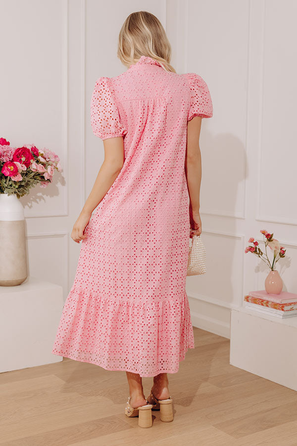 Easy Grace Eyelet Midi Dress in Pink OMFORT