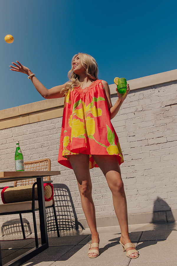 Santorini Bloom Lace Trim Floral Mini Dress mysite