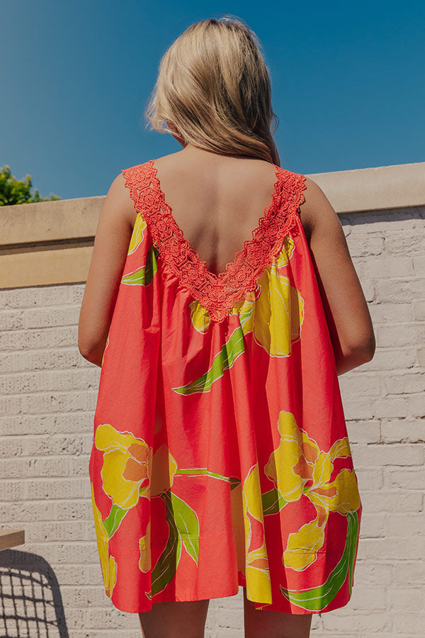 Santorini Bloom Lace Trim Floral Mini Dress mysite