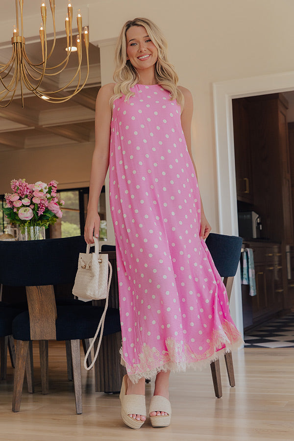 Uptown Ease Polka Dot Midi Dress in Pink OMFORT