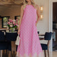 Uptown Ease Polka Dot Midi Dress in Pink OMFORT