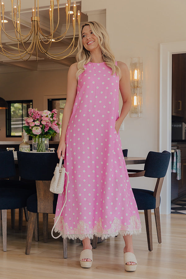 Uptown Ease Polka Dot Midi Dress in Pink OMFORT