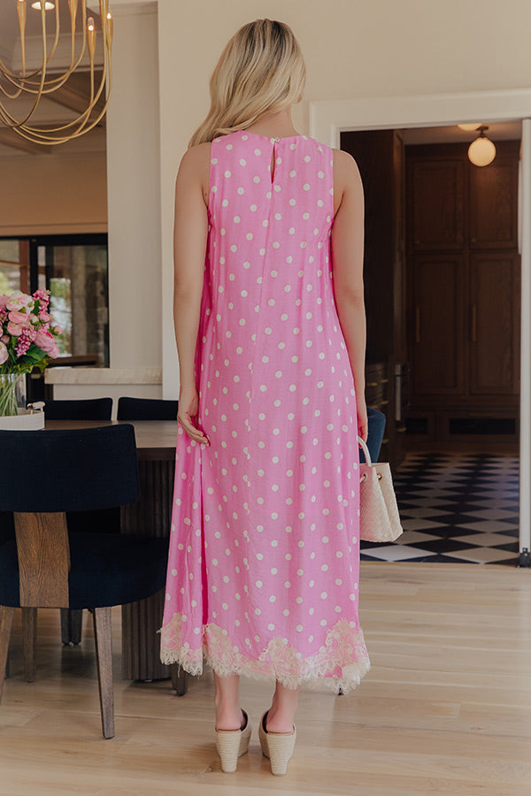 Uptown Ease Polka Dot Midi Dress in Pink OMFORT