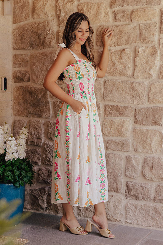 Cozumel Cutie Floral Smocked Midi Dress OMFORT