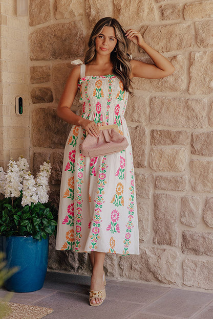 Cozumel Cutie Floral Smocked Midi Dress OMFORT
