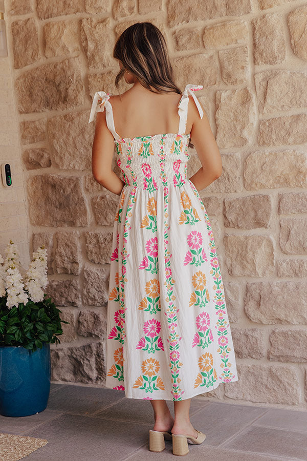 Cozumel Cutie Floral Smocked Midi Dress OMFORT
