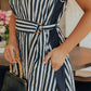 Resort Plans Linen-Blend Stripe Midi Dress OMFORT