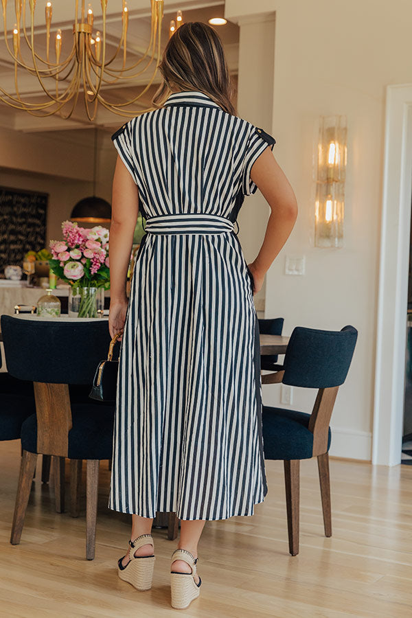 Resort Plans Linen-Blend Stripe Midi Dress OMFORT