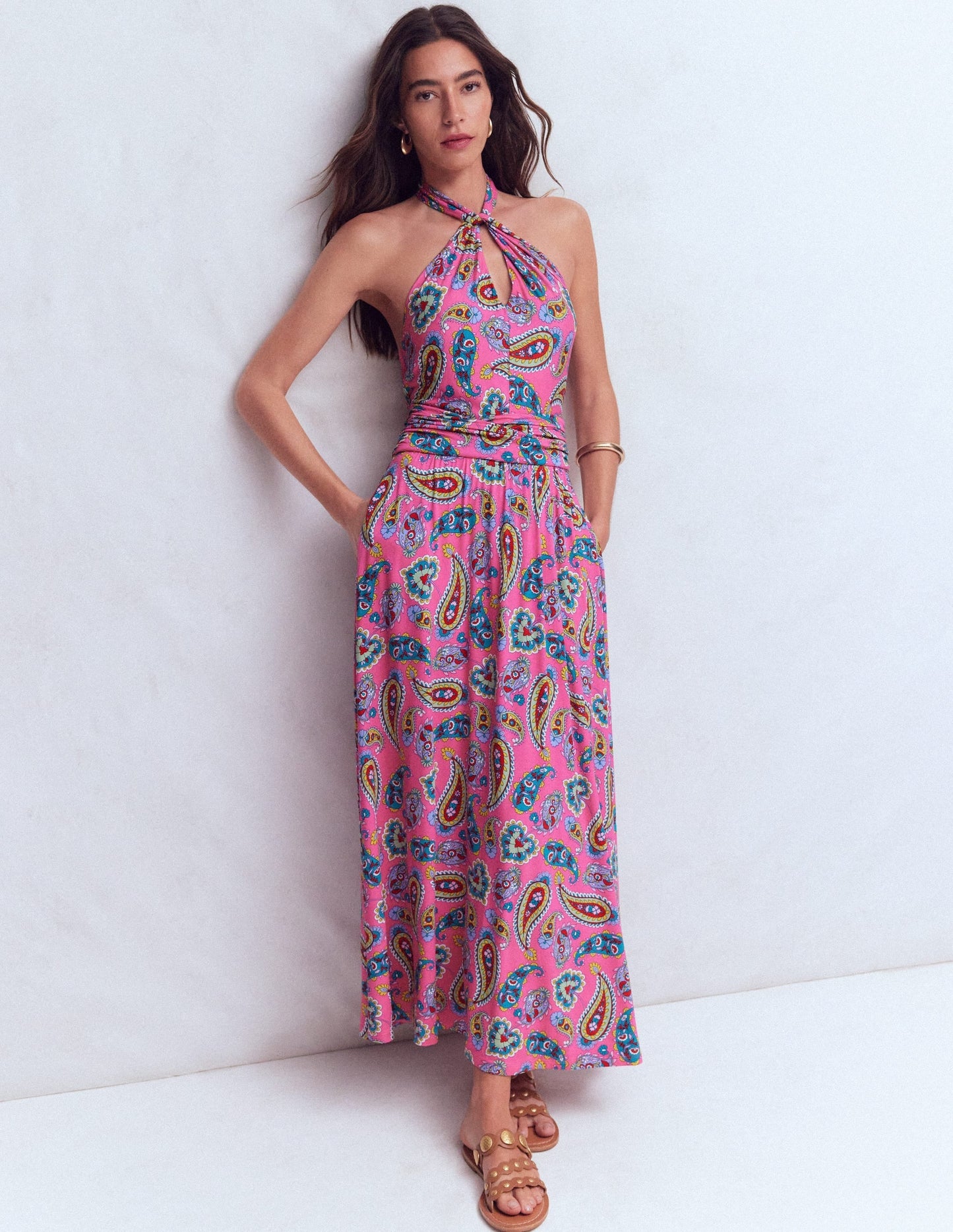 Sydney Twist Neck Jersey Dress-Pink Paisley OMFORT