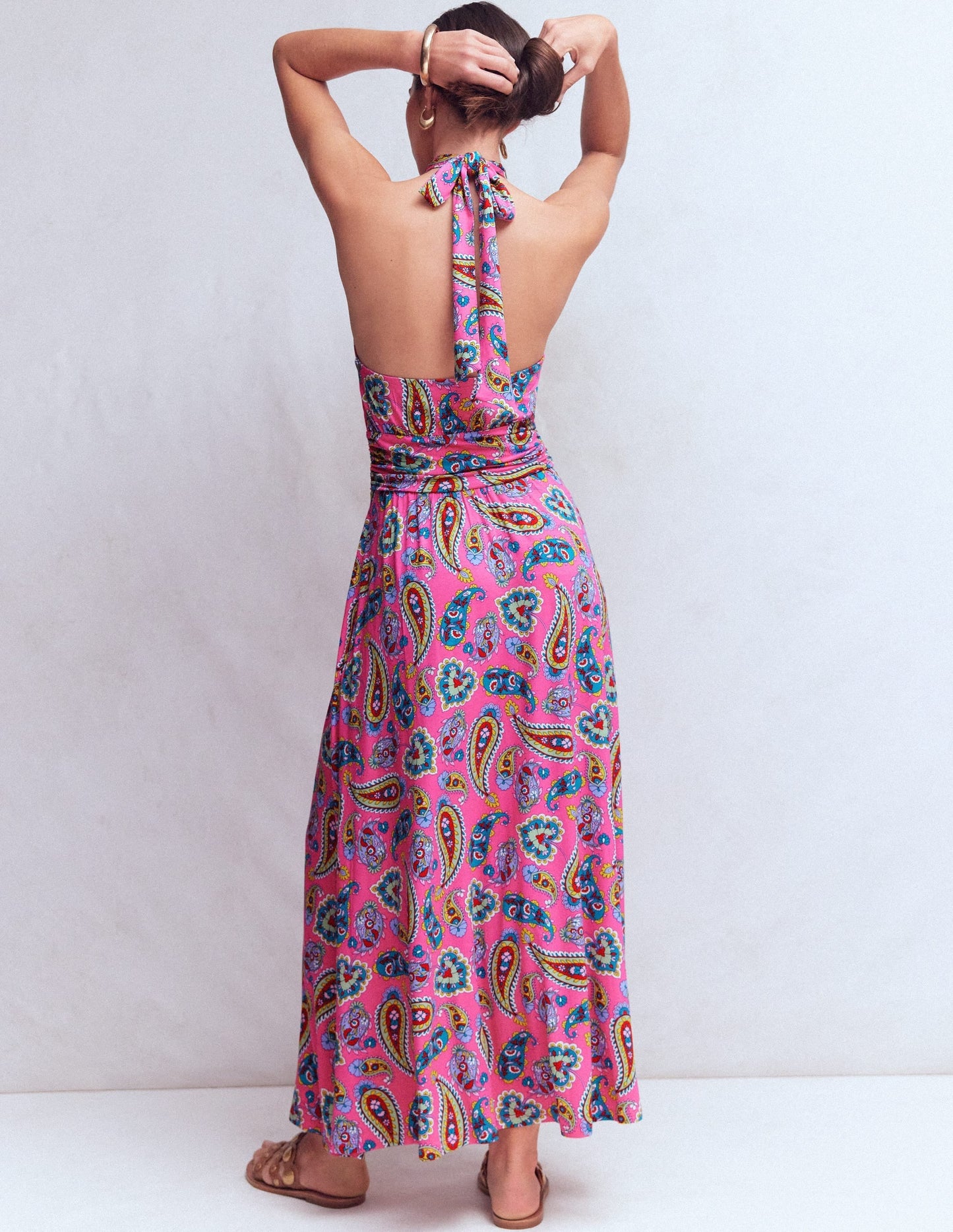 Sydney Twist Neck Jersey Dress-Pink Paisley OMFORT