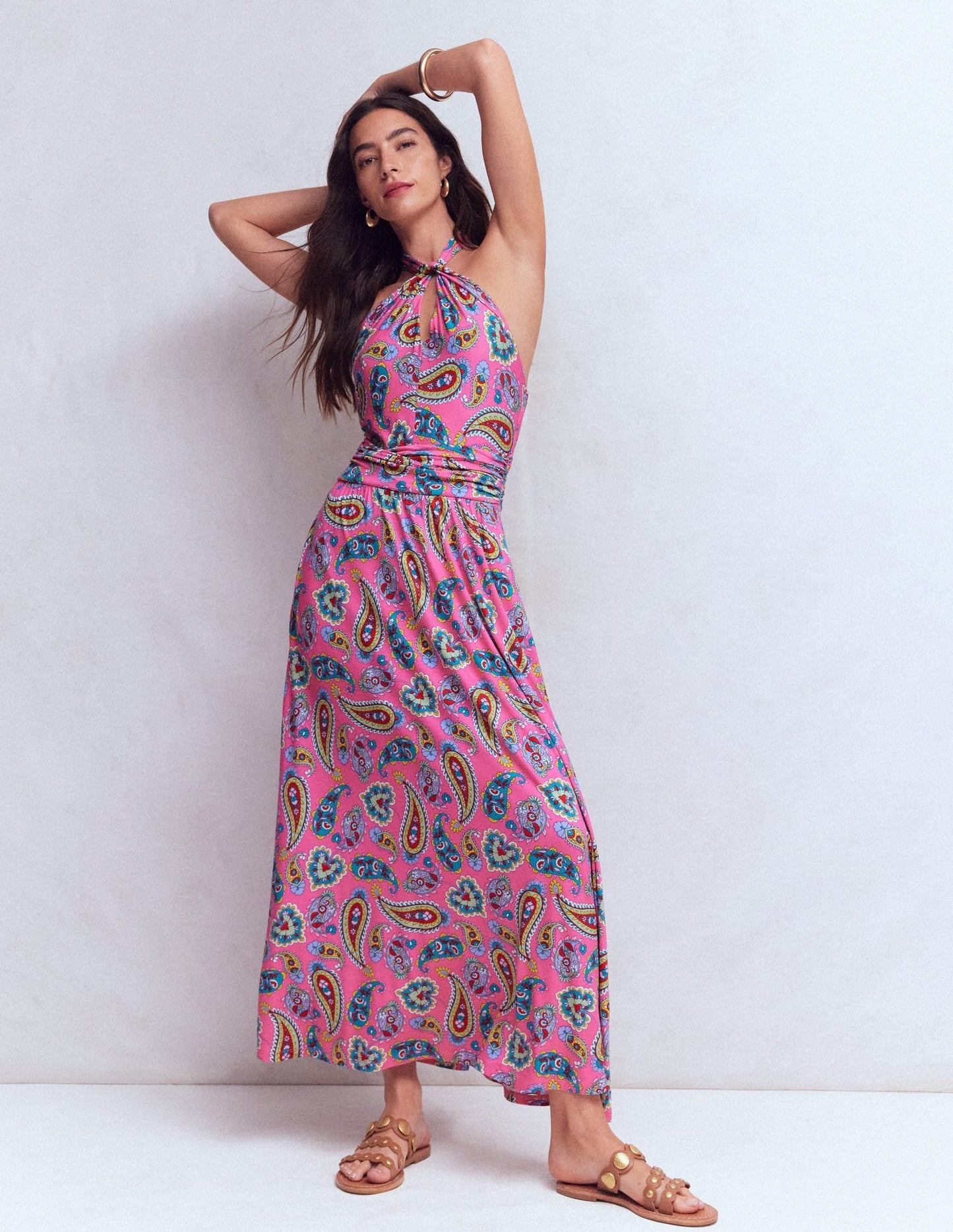 Sydney Twist Neck Jersey Dress-Pink Paisley OMFORT