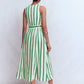 Catherine Button Linen Dress-Ivory and Green Satin Stripe OMFORT