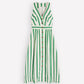 Catherine Button Linen Dress-Ivory and Green Satin Stripe OMFORT