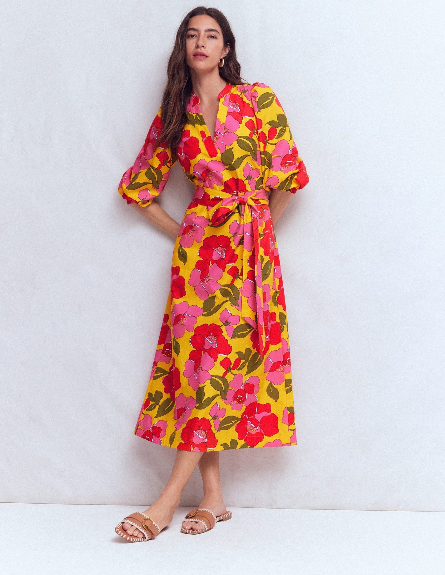 Octavia Cotton Dress-Yellow Radiant Bloom OMFORT