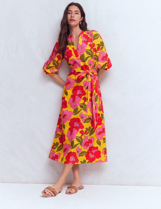 Octavia Cotton Dress-Yellow Radiant Bloom OMFORT