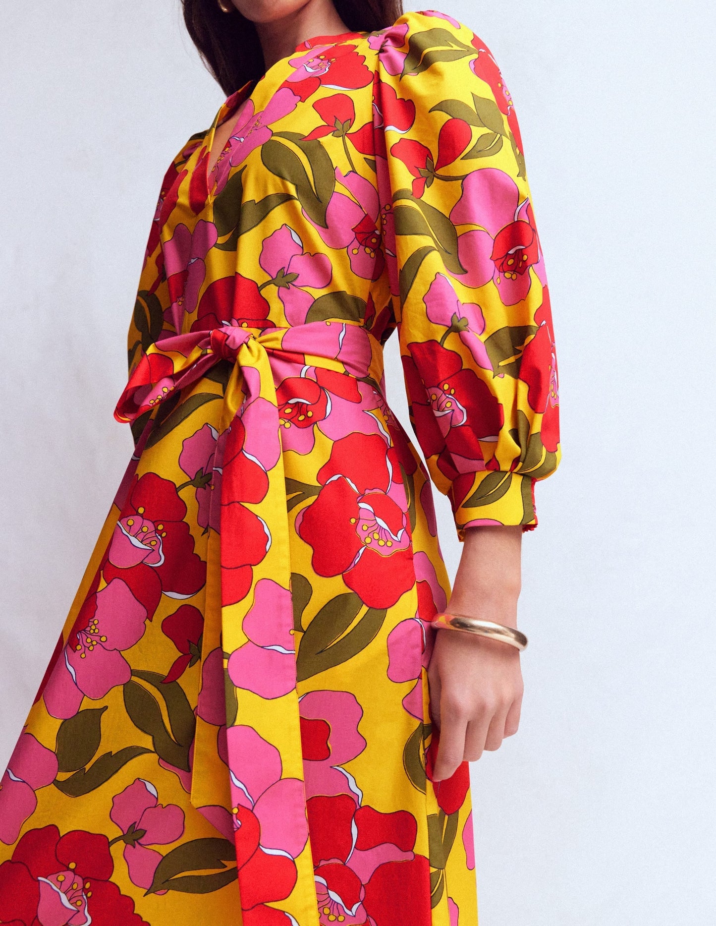 Octavia Cotton Dress-Yellow Radiant Bloom OMFORT