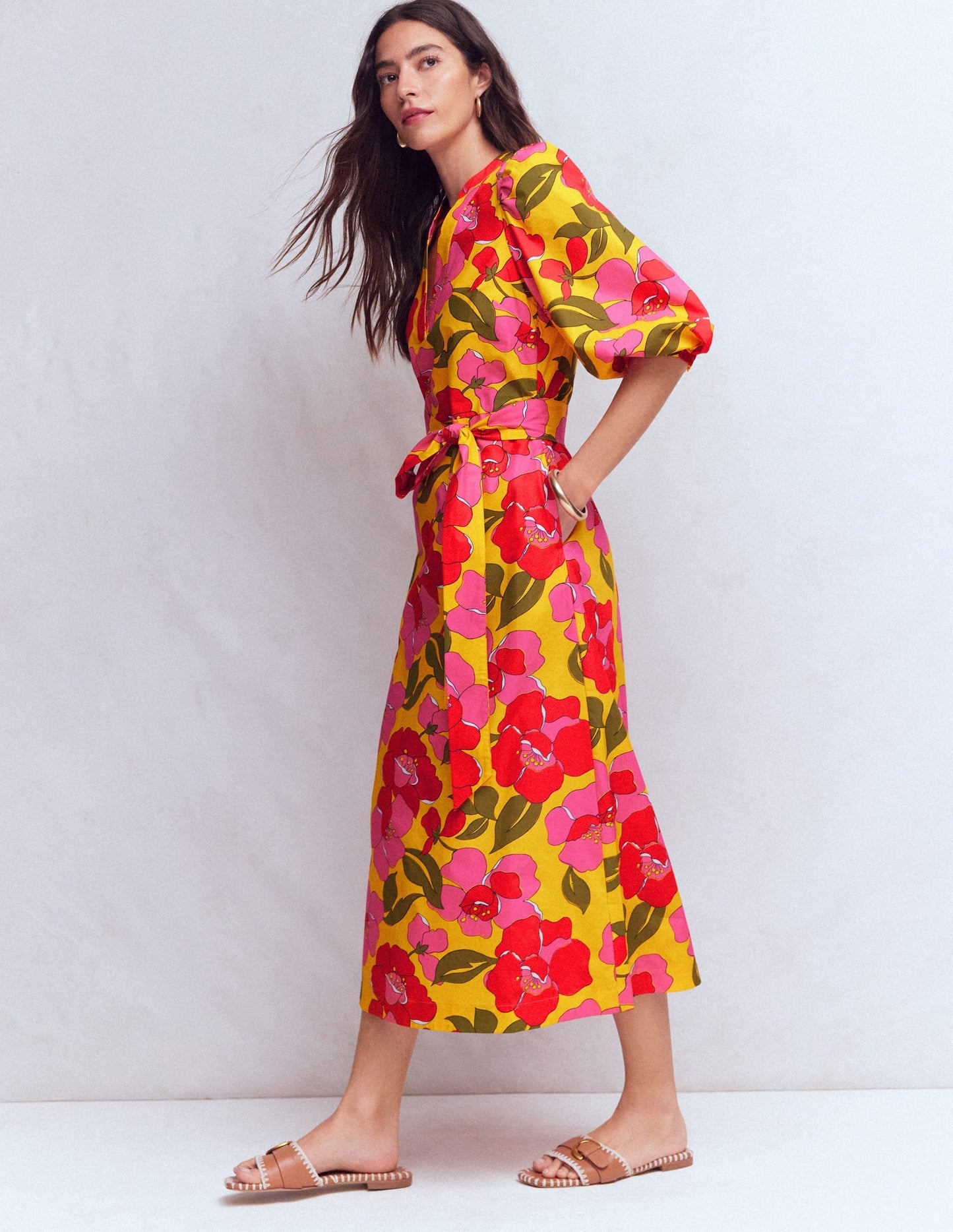 Octavia Cotton Dress-Yellow Radiant Bloom OMFORT
