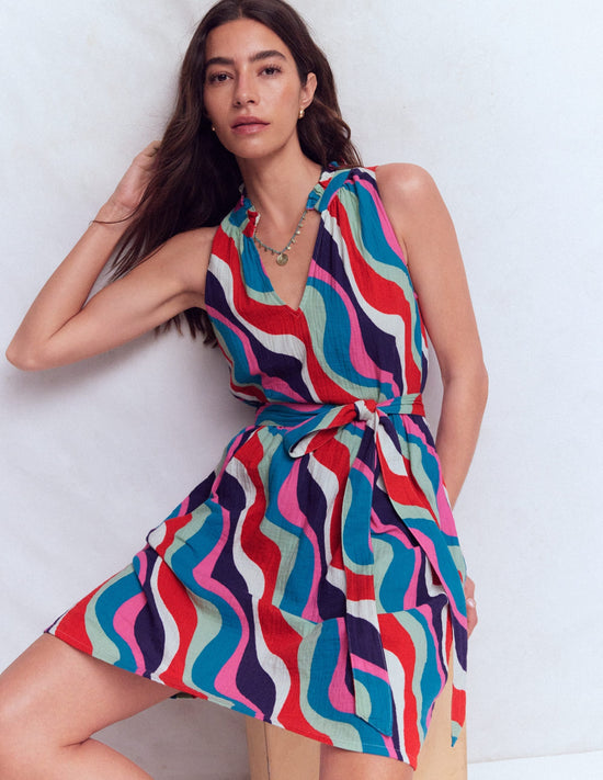 Viv Double Cloth Short Dress-Wiggle Print OMFORT