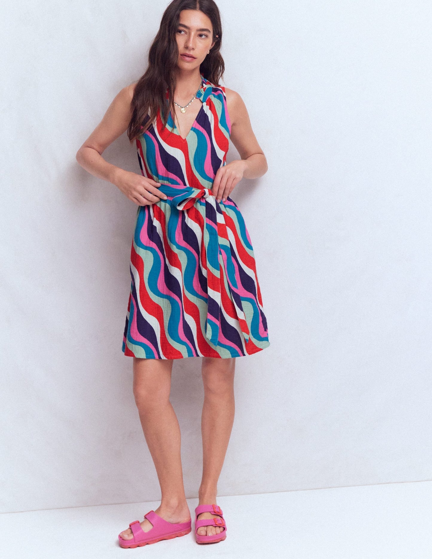 Viv Double Cloth Short Dress-Wiggle Print OMFORT