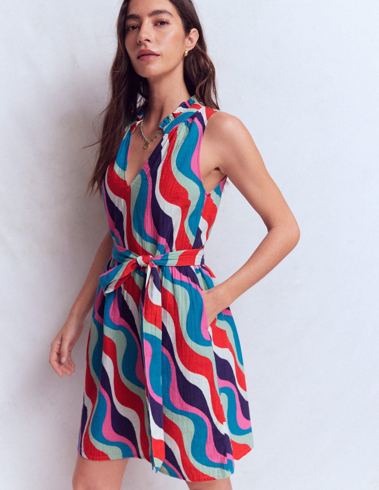 Viv Double Cloth Short Dress-Wiggle Print OMFORT