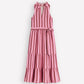 Viv Double Cloth Maxi Dress-Brown Pink Stripe OMFORT