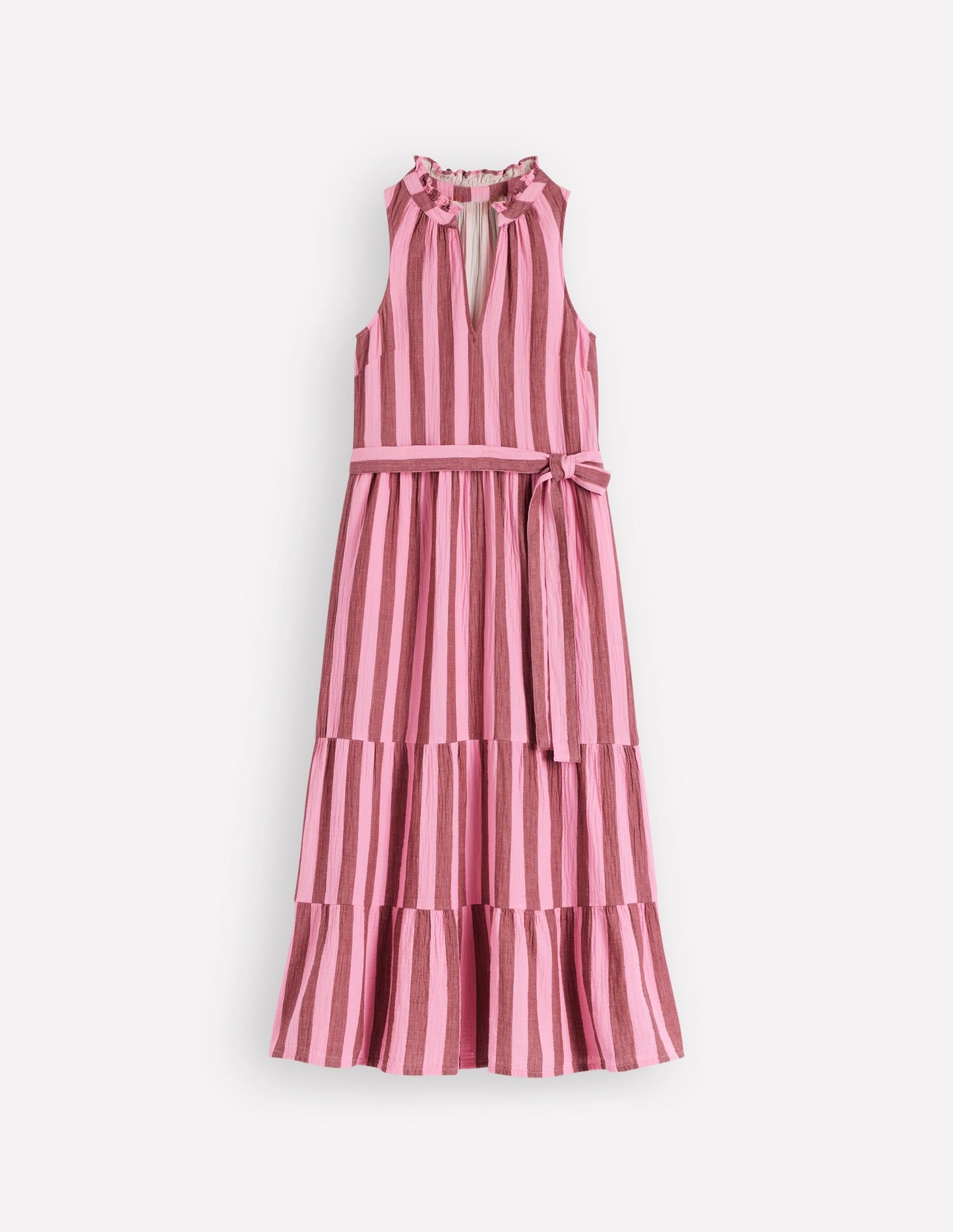 Viv Double Cloth Maxi Dress-Brown Pink Stripe OMFORT