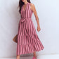 Viv Double Cloth Maxi Dress-Brown Pink Stripe OMFORT