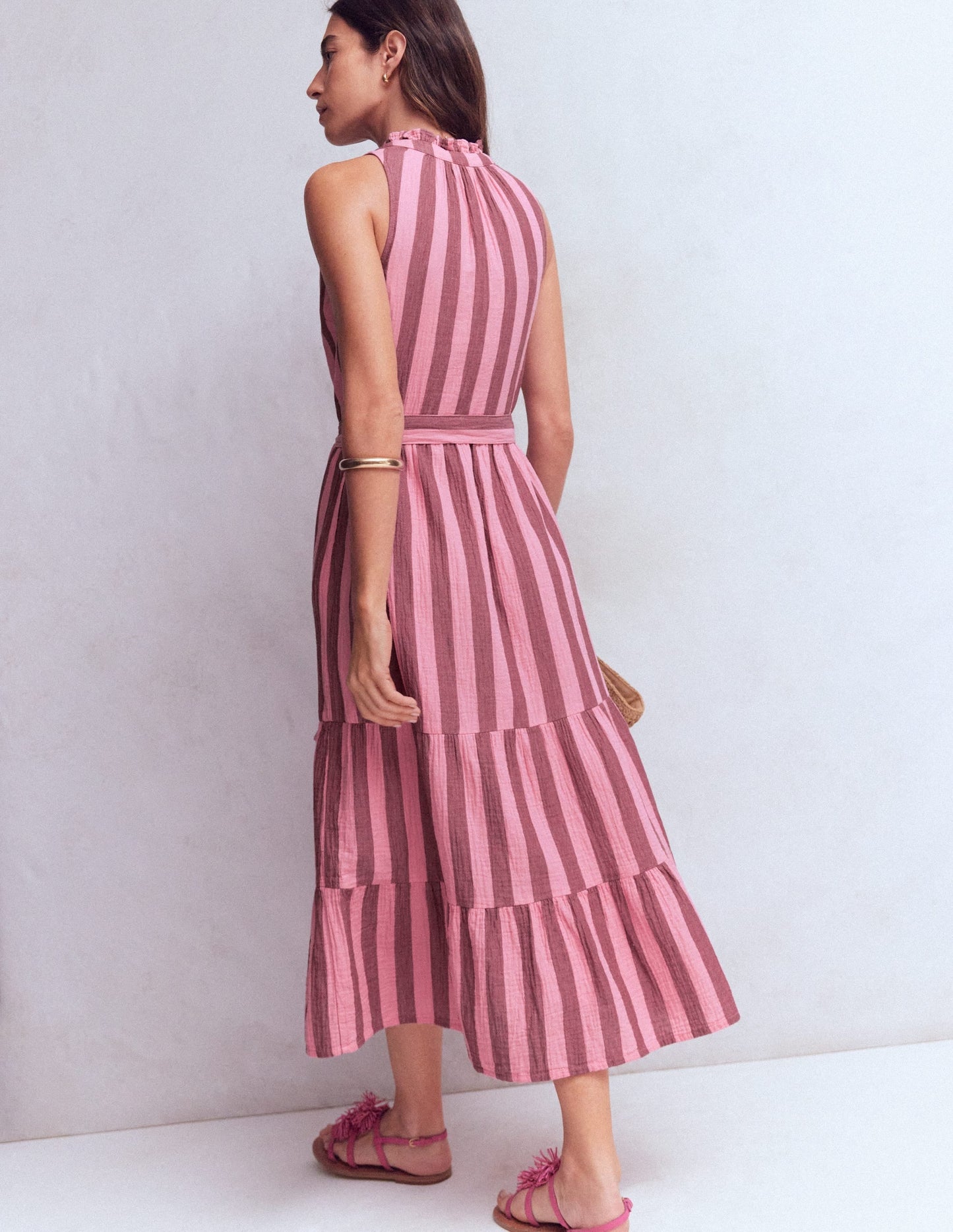 Viv Double Cloth Maxi Dress-Brown Pink Stripe OMFORT