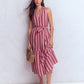 Viv Double Cloth Maxi Dress-Brown Pink Stripe OMFORT