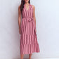 Viv Double Cloth Maxi Dress-Brown Pink Stripe OMFORT
