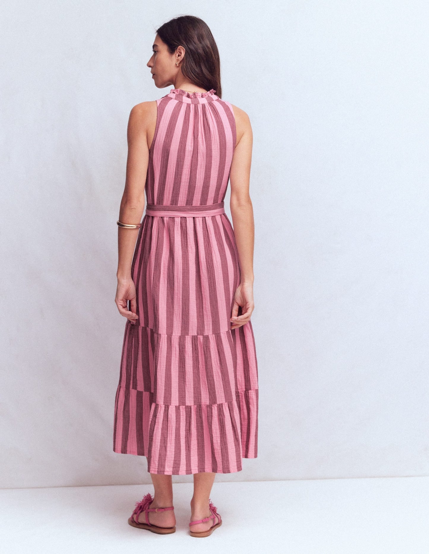 Viv Double Cloth Maxi Dress-Brown Pink Stripe OMFORT