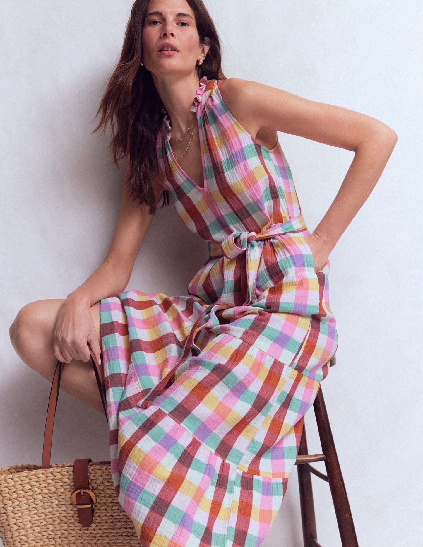 Viv Double Cloth Maxi Dress-Multi Check OMFORT