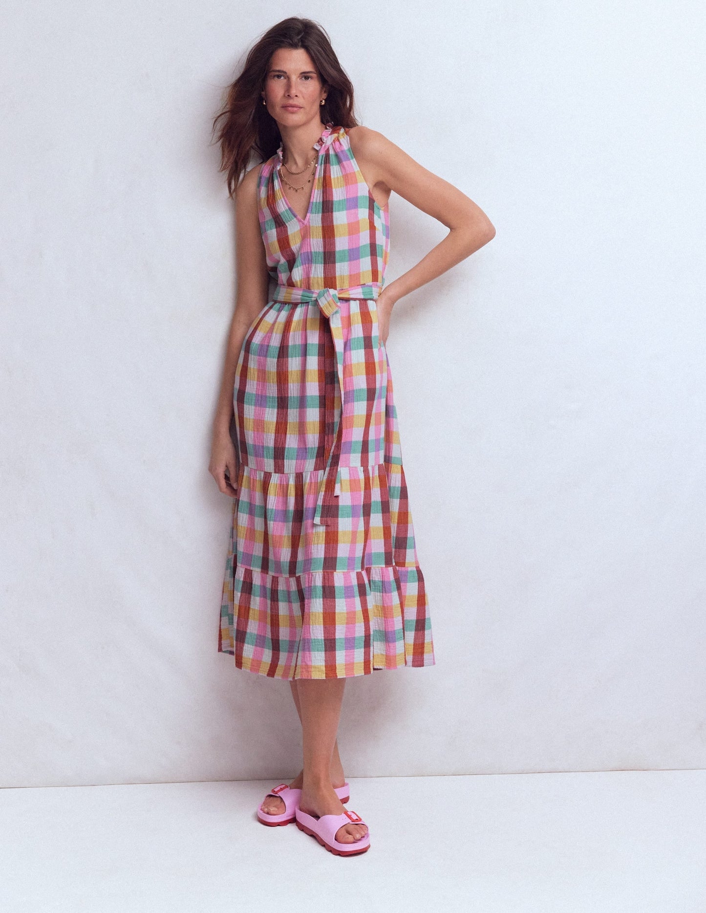 Viv Double Cloth Maxi Dress-Multi Check OMFORT