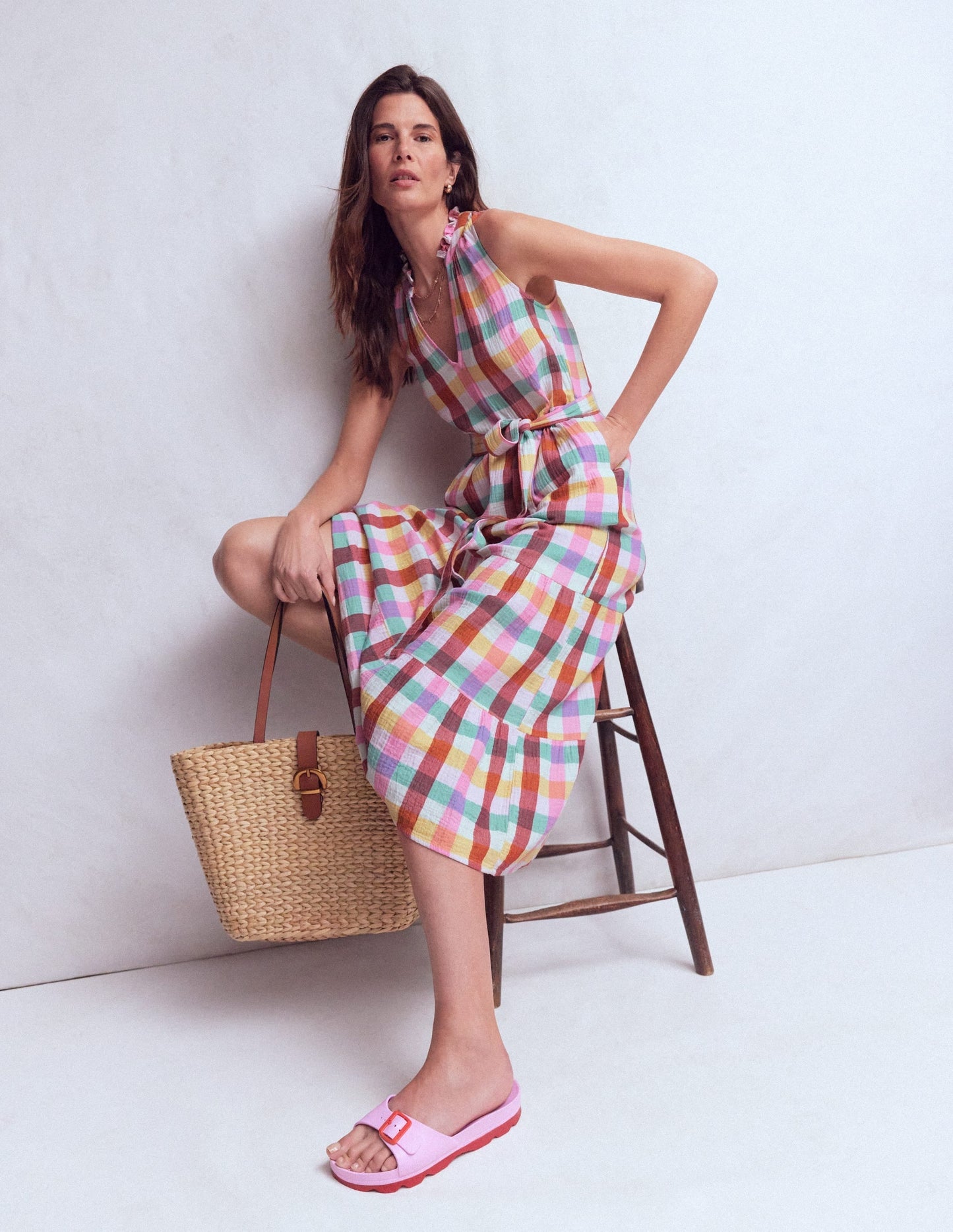 Viv Double Cloth Maxi Dress-Multi Check OMFORT