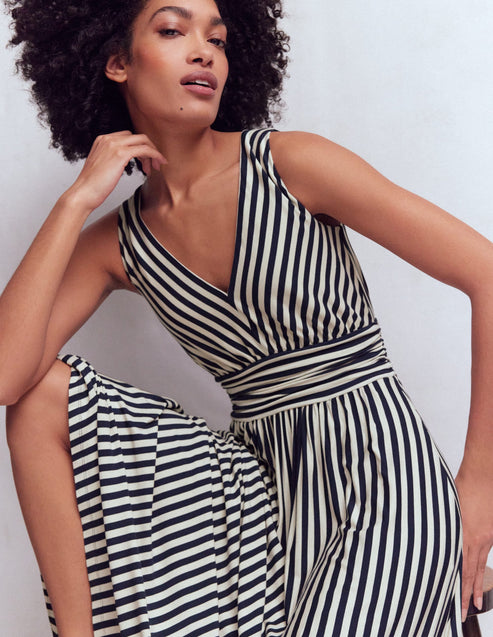 Elodie Jersey Maxi Dress-Navy and Ivory Stripe OMFORT