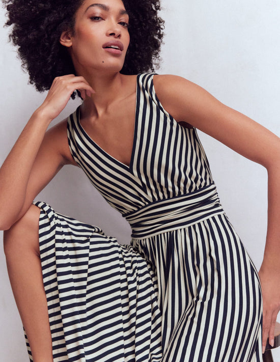 Elodie Jersey Maxi Dress-Navy and Ivory Stripe OMFORT