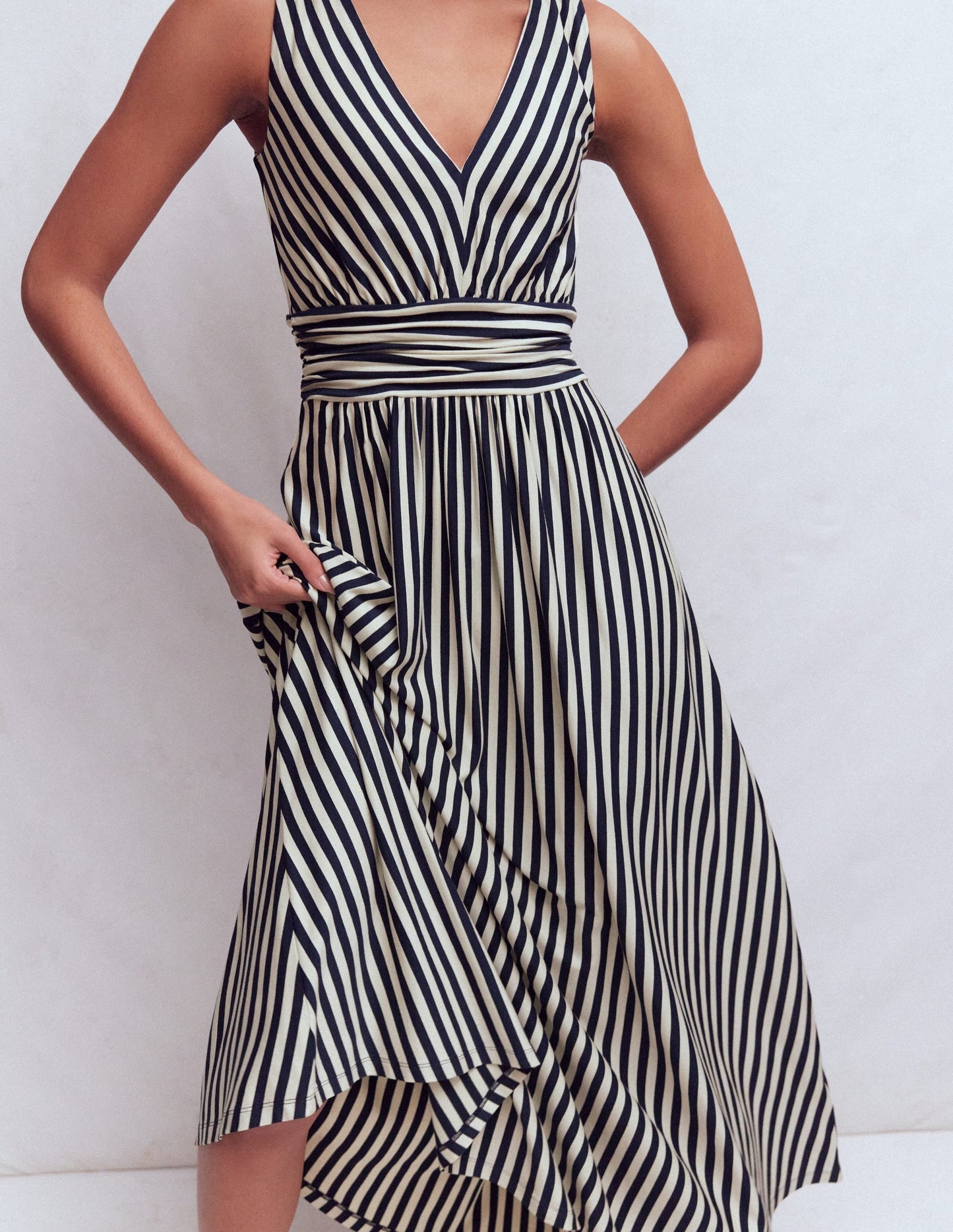 Elodie Jersey Maxi Dress-Navy and Ivory Stripe OMFORT