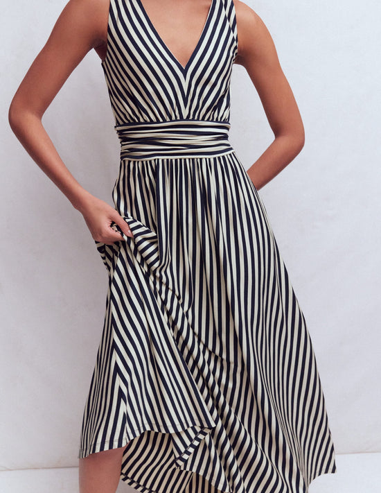 Elodie Jersey Maxi Dress-Navy and Ivory Stripe OMFORT