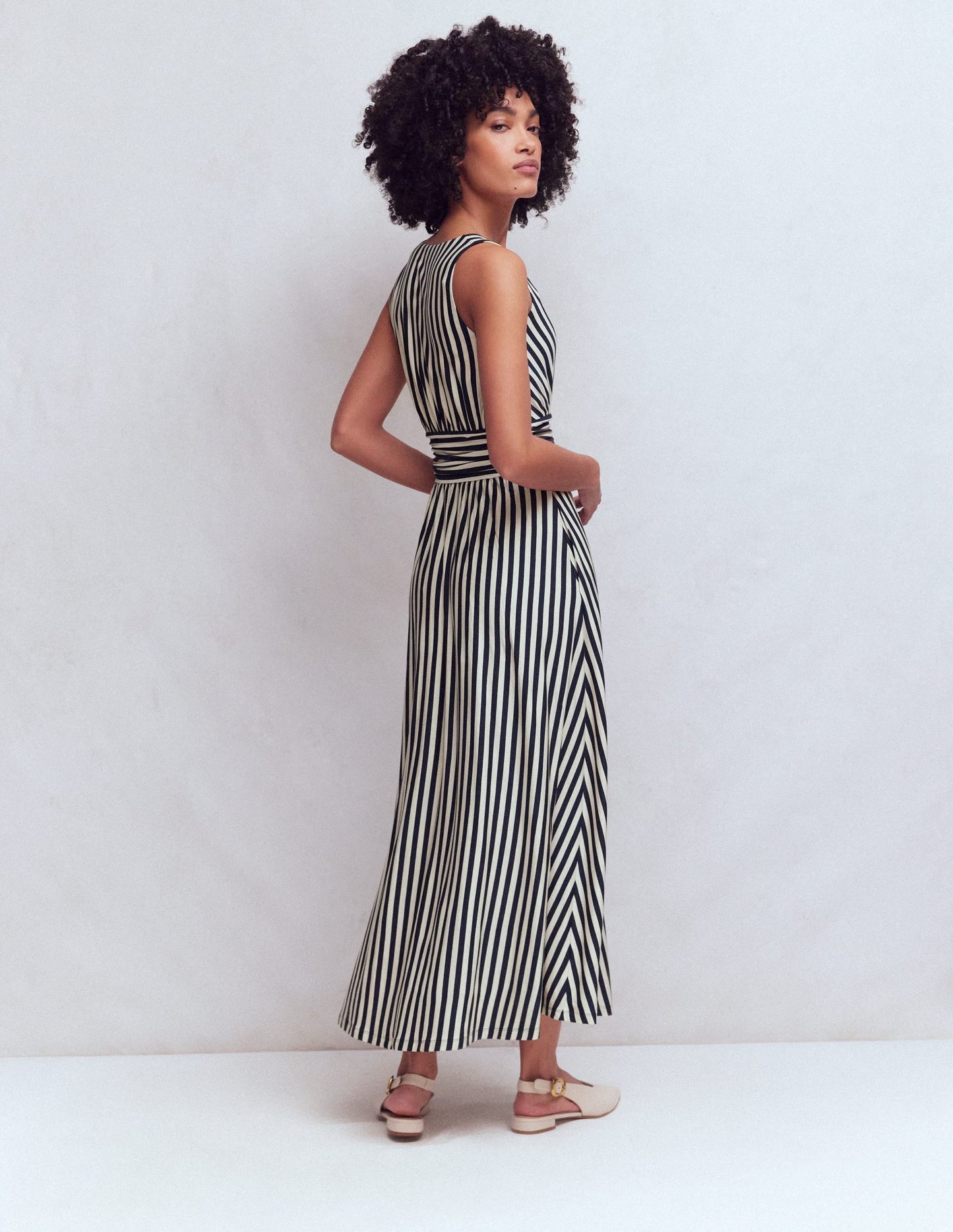 Elodie Jersey Maxi Dress-Navy and Ivory Stripe OMFORT