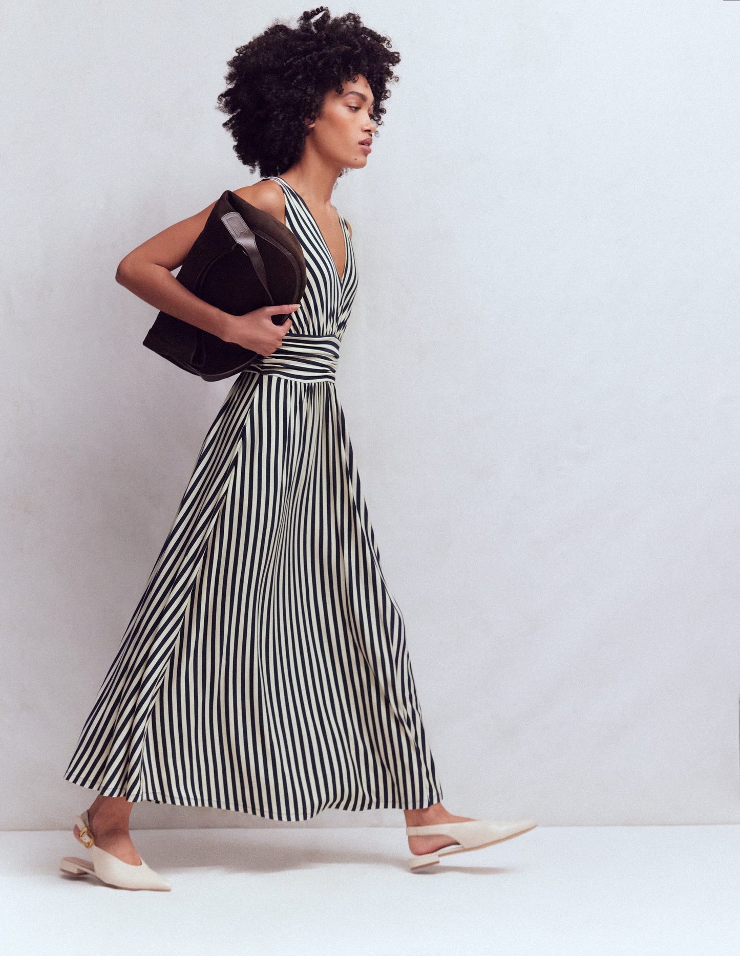Elodie Jersey Maxi Dress-Navy and Ivory Stripe OMFORT