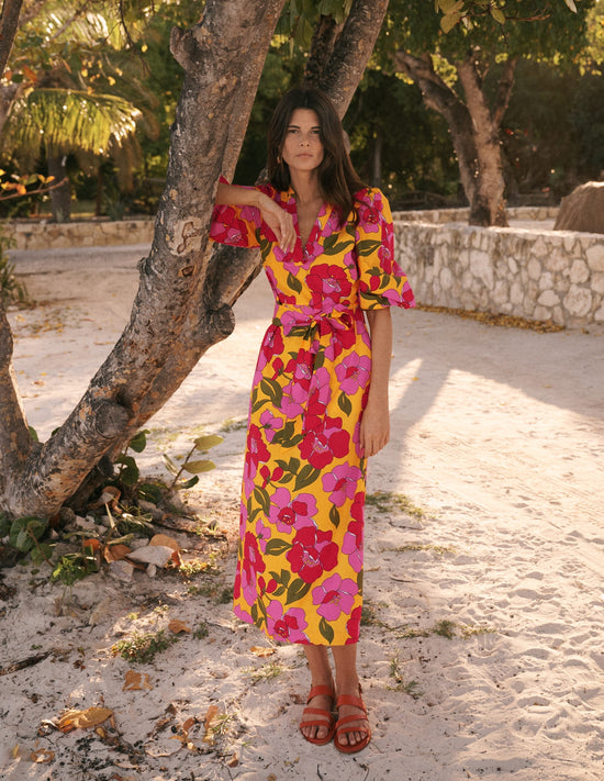 Octavia Cotton Dress-Yellow Radiant Bloom OMFORT